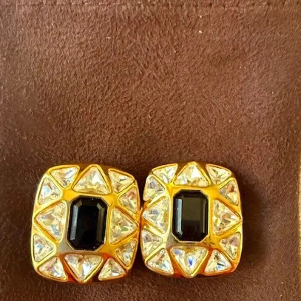 Swarovski SAL Emerald Trillion Cut Rhinestone Earrings